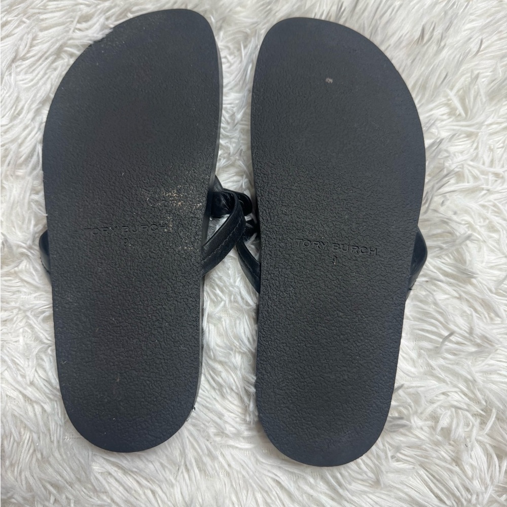 Tory Burch Black Miller Leather Thong Sandals with Logo Medallion - Picture 4 of 4